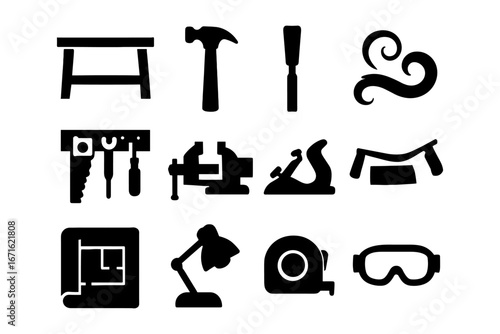 Silhouette collection of carpentry and woodworking tools for design projects
