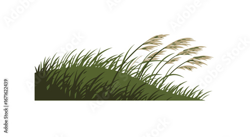 Grass and Reeds Swaying on a Green Hillside, Simple Design