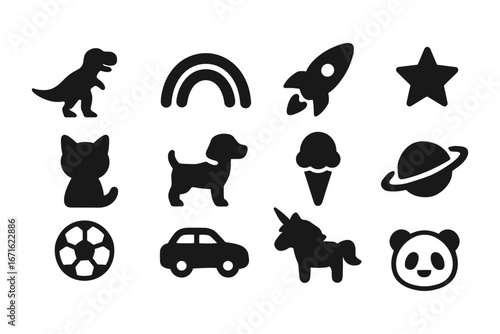 Whimsical black silhouettes: animals, space, and playful shapes collection