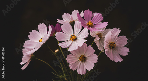 Cosmos flowers with pastel colored petals