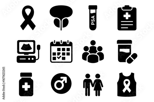 Prostate health awareness: icons of ribbon, doctor, and psa testing