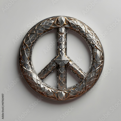 Intricate Metallic Peace Symbol A Fusion of Modern Art and Timeless Symbolism on Clean Background