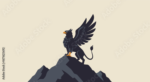 Griffin Stands Guard Atop Mountain Peak
