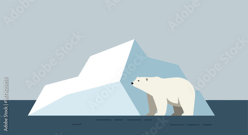 Polar Bear Strolling By Iceberg in Arctic