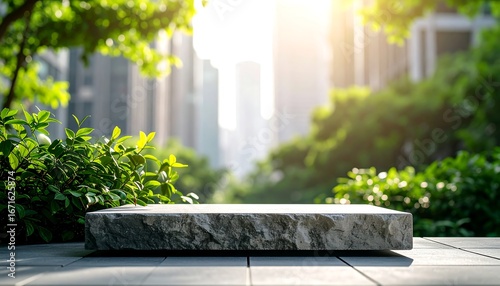 Fototapeta Naklejka Na Ścianę i Meble -  Stone Platform, Urban Park, Sunny Day
