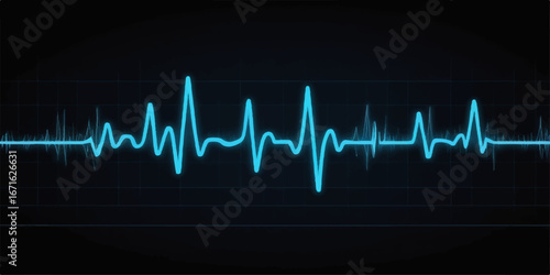 Green medical cardiogram graph showing a heartbeat pulse on a monitor with a wavy line