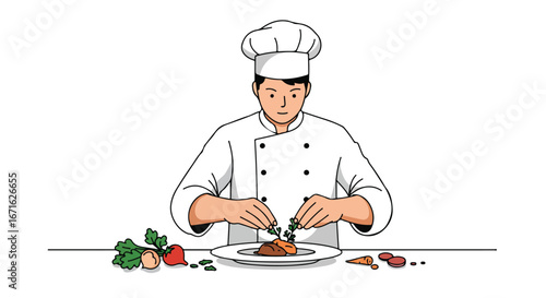 Chef Plating Fine Dining Dish on Counter