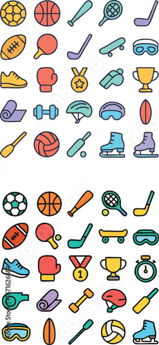 Colorful Sport Equipment Icons Collection.