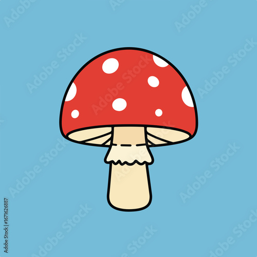 Cartoon Mushroom Drawing on Pale Blue Background
