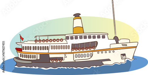 Vector image of a steamboat sailing on water