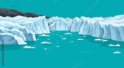 Illustrated Arctic Glacier Landscape A Scenic View of Ice and Water