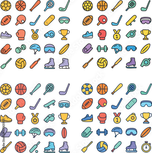 Colorful Sports Equipment Icons Collection 2.