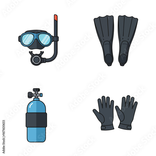 Diving Gear Set Isolated on White Background