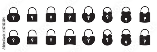 Lock icons set. Locked and unlocked lock icon . Lock icon set isolated on transparent. Security and protection symbol.  