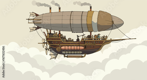 Steampunk Airship Sailing Amongst Clouds
