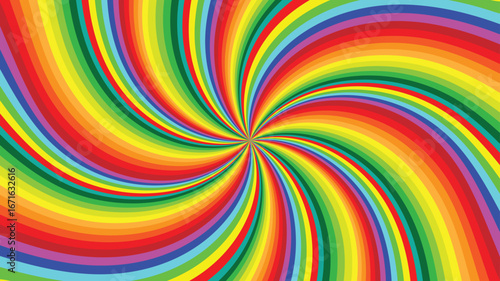 Background of vivid rainbow colored swirl twisting towards center. Vector illustration