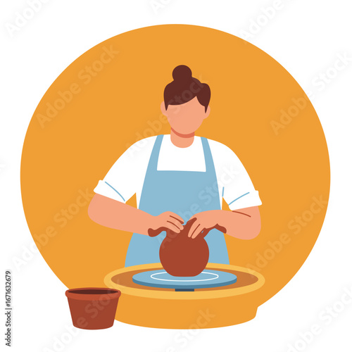 Person Shapes Clay on Potter's Wheel in Workshop