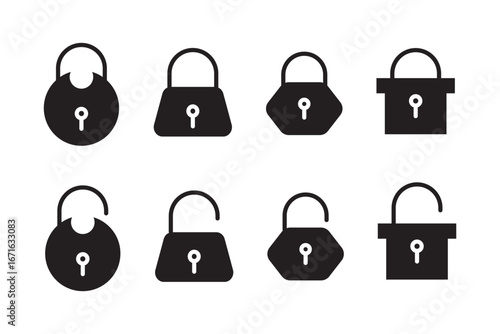 lock vector icon set. open or closed illustration sign collection. door symbol. Lock icon set. Padlock open and closed. Locked and unlocked icon.  