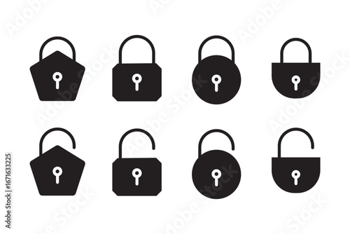 lock vector icon set. open or closed illustration sign collection. door symbol. Lock icon set. Padlock open and closed. Locked and unlocked icon.  