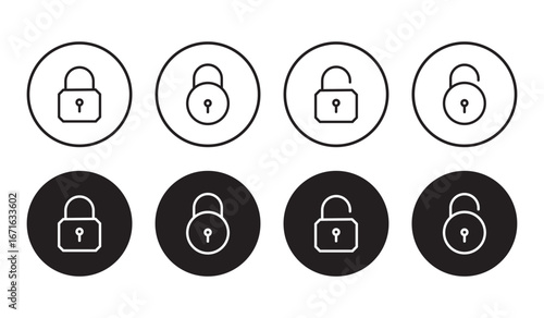 Huge set of lock and unlock icons in black and white color in circle for user interface. lock icon collection set locked icon symbol unlocked sign , security icon . open and closed padlock icon .  