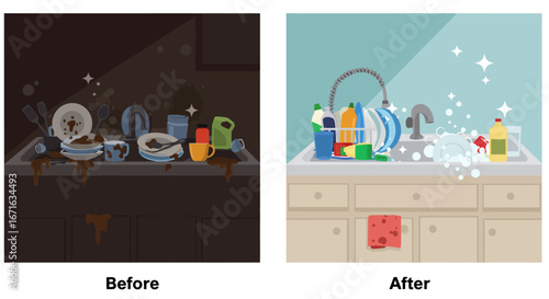 Before and After Sparkling Dishes and Clean Kitchen Transformation