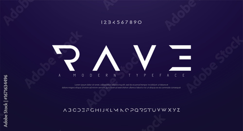 Rave, Abstract modern urban alphabet fonts. Typography sport, simple, technology, fashion, digital, future creative logo font. vector illustration