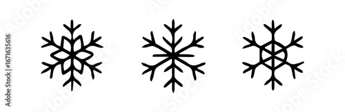 Snowflake Line Icons Set, Winter Symbols, Frost, Ice Crystals, Holiday Decoration, Editable Formats: AI, EPS, JPG, PNG, Ideal for Both Digital and Print Use
