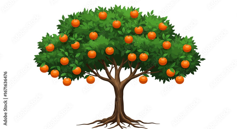 Fototapeta premium Lush Orange Tree Abundant with Fruit