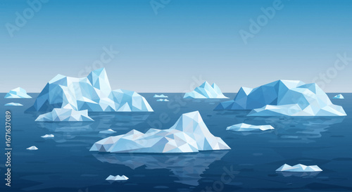 Icebergs Floating in a Calm, Cold Sea