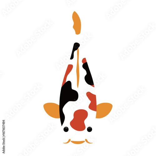 A vibrant koi fish with orange, black, and white markings swims gracefully in clear water. Its fins delicately flutter as it glides, creating a serene aquatic atmosphere.