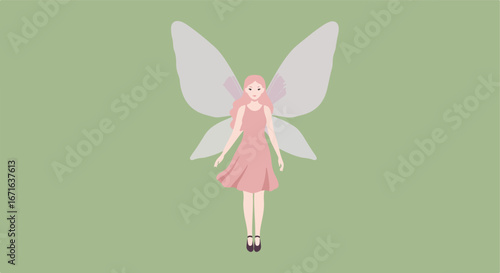 Fairy Standing Gracefully on a Green Background