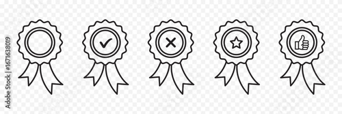 Approved or certified medal icon. Approval check symbol. Winning award, prize, medal or badge. Verified medal icon in flat style and line. Certified badge symbol, quality sign.