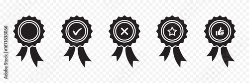 Approved or certified medal icon. Approval check symbol. Winning award, prize, medal or badge. Verified medal icon in flat style and line. Certified badge symbol, quality sign.