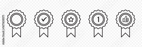 Approved or certified medal icon. Approval check symbol. Winning award, prize, medal or badge. Verified medal icon in flat style and line. Certified badge symbol, quality sign.