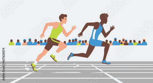 Athletes Racing on a Track with Crowd Illustration