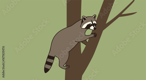 Raccoon Climbing a Tree in Nature