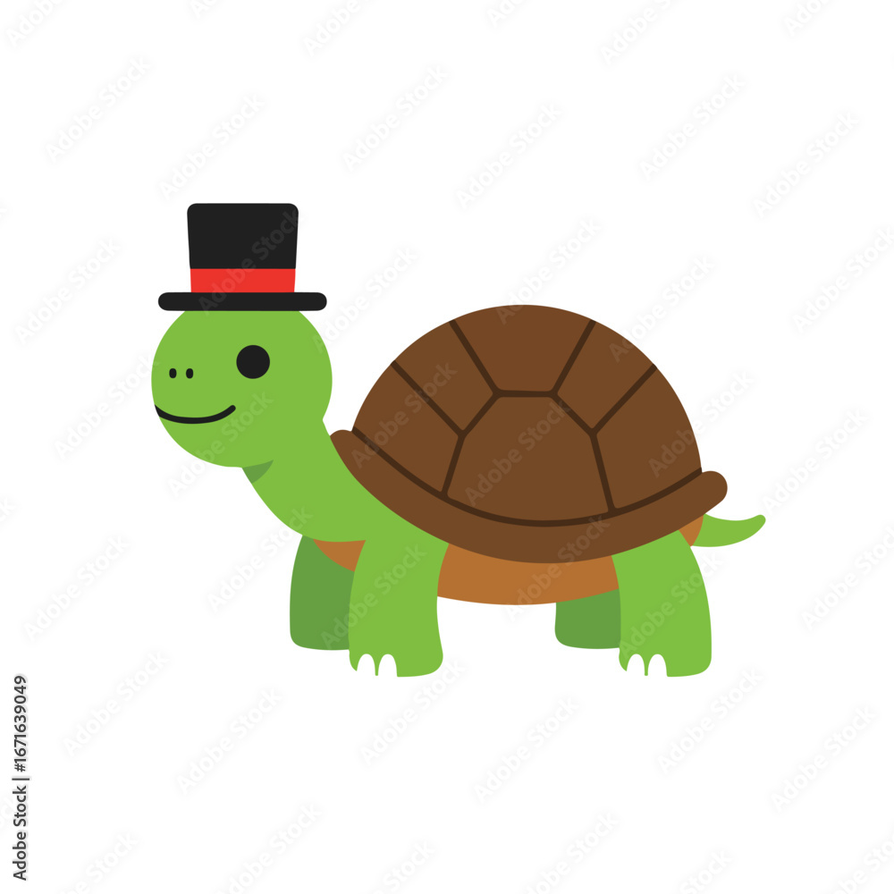 Obraz premium Cartoon Turtle Wearing a Top Hat on White