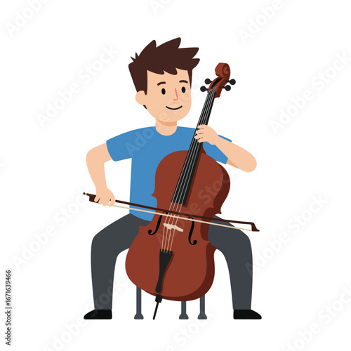 Man Playing Cello on a Chair in a Room