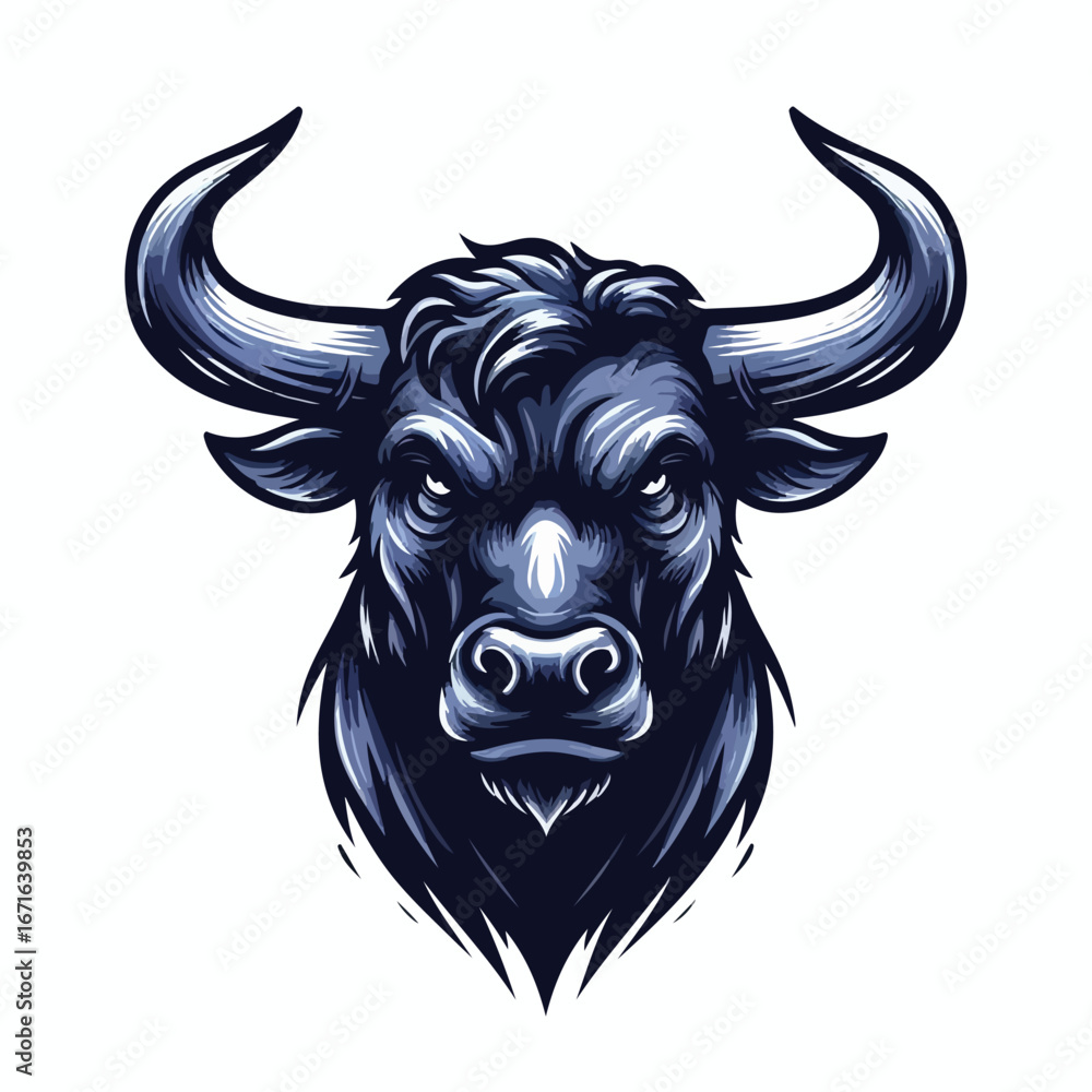 Fototapeta premium Vector image of an angry horned bull head