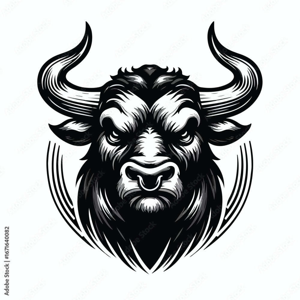 Fototapeta premium Vector image of an angry horned bull head