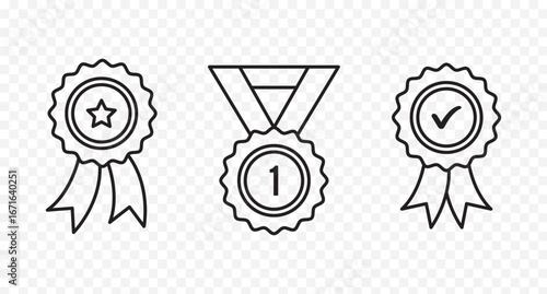 Approved or certified medal icon in a flat style. Rosette icons. Approval check symbol. Winning award, prize, medal or badge. Verified medal icon. set Approved certified icon.  eps 10