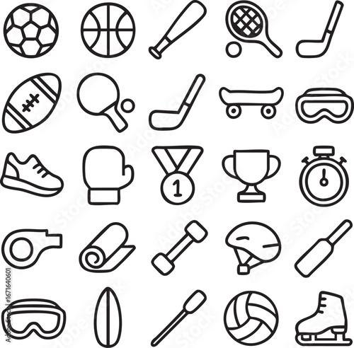 Sports Equipment and Activities Icons.