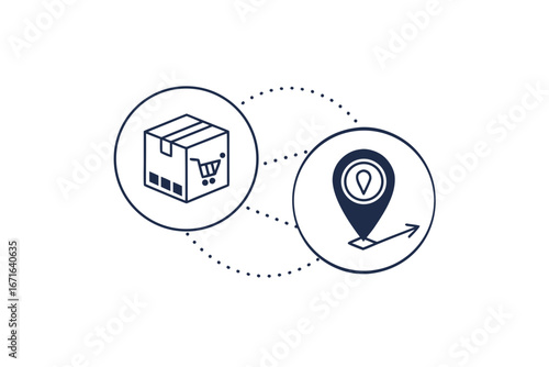 E commerce icon set with package tracker and location map pin