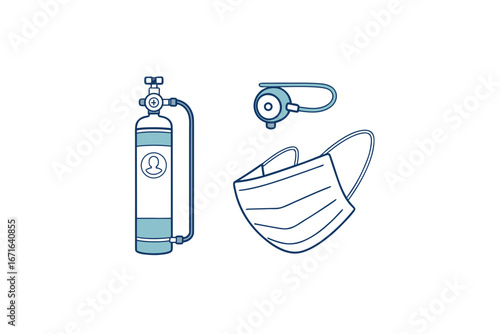 Healthcare medical icon set oxygen cylinder first aid hospital