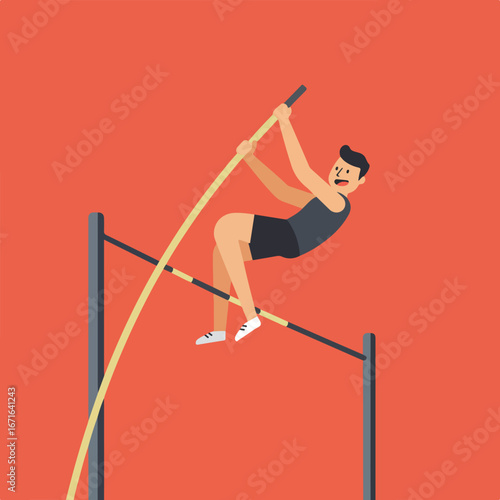 Man Vaulting with Pole in Stadium