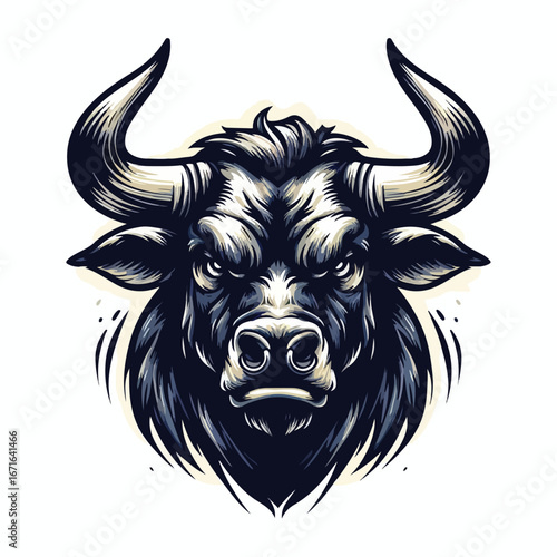 Vector image of an angry horned bull head