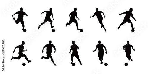 Nine dynamic silhouettes depict athletes in various running and jumping poses, showcasing movement and energy during a sporting event. Perfect for sports-related themes.