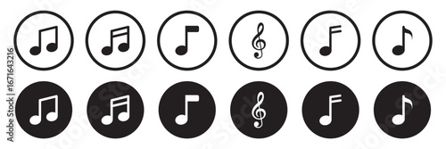 Musical note music symbol . Music notes, song, melody or tune flat icons for musical apps and website, Music Notes and Symbols Set . eps 10 