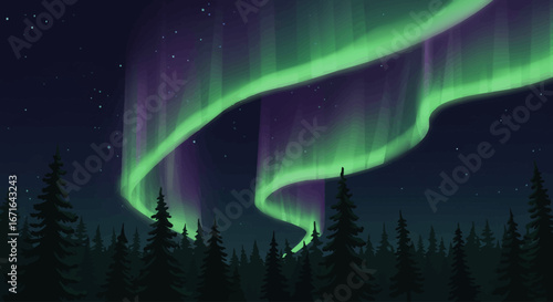 Vibrant Aurora Borealis Displaying Across the Night Sky