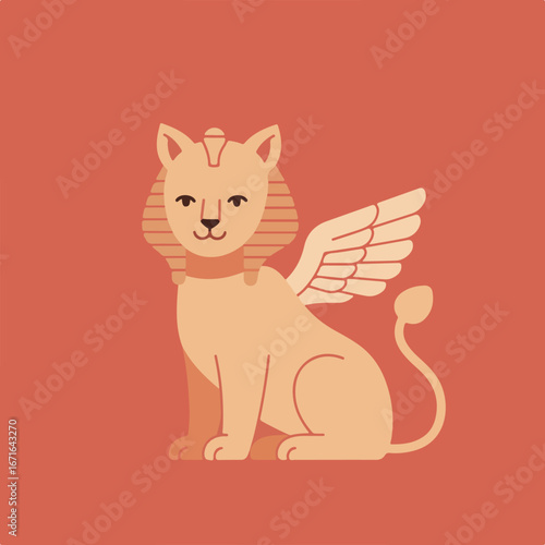 Sphinx Sitting Calmly on Red Background